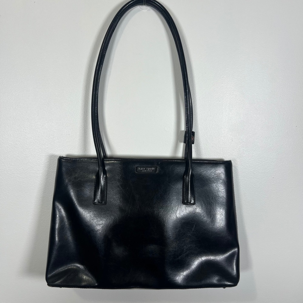 Kate Spade New York Black Leather Shoulder Bag Tote Zipper Closure